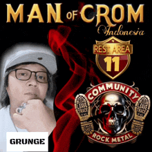 man of crom indonesia poster with a skull and the words community rock metal