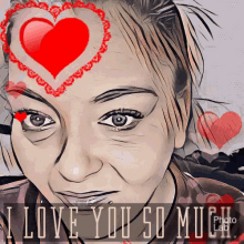 a picture of a woman with a heart on her forehead and the words i love you so much