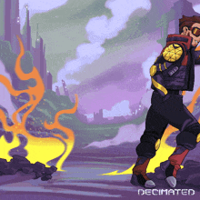 a pixel art drawing of a man with the word decimated at the bottom