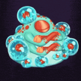 a cartoon frog with bubbles around it 's body