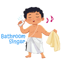 a cartoon of a bathroom singer with a towel