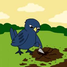 a cartoon of a bird digging in the dirt