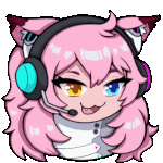 a pixel art illustration of a cat girl wearing headphones and a microphone .