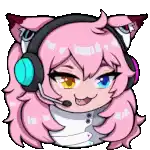 a pixel art illustration of a cat girl wearing headphones and a microphone .
