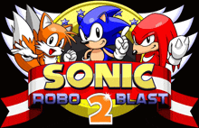 a logo for sonic robo blast 2 with tails and knuckles