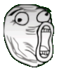 a black and white drawing of a cartoon face with its mouth open and a surprised look on its face .