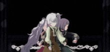 a group of anime girls are dancing together in a dark room .