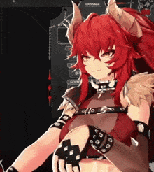 a red haired anime character with horns and wings