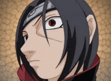 a close up of a cartoon character with red eyes and a headband on his head .