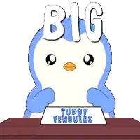 a cartoon penguin with the words big puddy penguins written on it