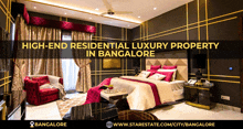 a bedroom with the words high-end residential luxury property in bangalore on the bottom