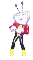 a pixel art drawing of a person with a purple head