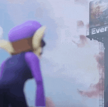 a cartoon character is standing in front of a building that says ever
