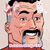 a cartoon of a man with a bow on his head and the name nolan de pango < 33 on the bottom