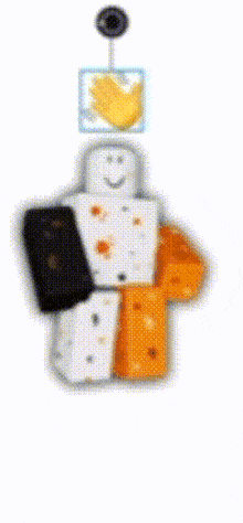 a cartoon character made out of a bunch of different colored blocks with a smiley face on his face .