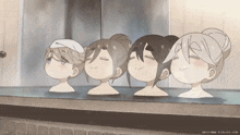 four anime characters are taking a bath together