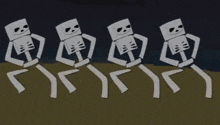 four skeletons are standing next to each other in a row with their arms crossed