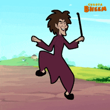 a cartoon drawing of a man holding a stick with the word bheem on the bottom