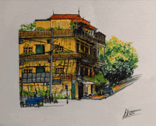 a drawing of a building with a sign that says ' hong '