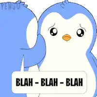 a cartoon penguin says blah blah blah
