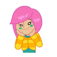 a cartoon girl with pink hair and a yellow jacket