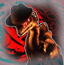 a picture of a dinosaur wearing a fedora and sunglasses