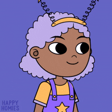 a cartoon drawing of a girl with a star on her head and the words happy homies on the bottom