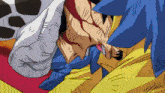 a close up of a cartoon character with blood coming out of his face