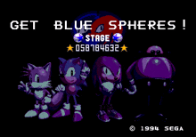 a sonic the hedgehog video game screen that says get blue spheres on it