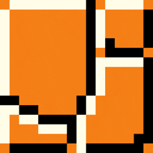 a pixel art drawing of an orange and black block with white lines .