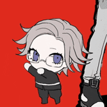 a drawing of a girl with glasses standing next to a man 's leg