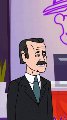 a cartoon man in a suit and tie is smiling