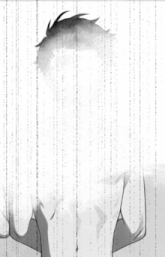 a black and white drawing of a shirtless man with a flower on his eyes