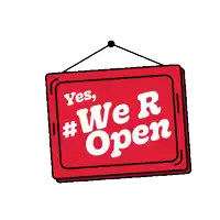 a red sign that says yes we 're open on it