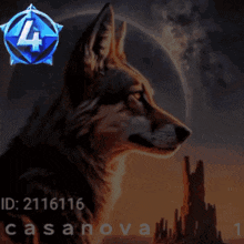 a picture of a wolf with the number 4 in the corner