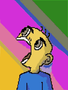 a pixel art drawing of a cartoon character with a big mouth