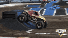 a monster jam truck is going down a hill