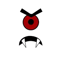 a black and white drawing of a face with fangs