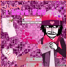 a picture of a man holding an envelope that says i love you on it