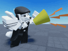 a cartoon character is holding a yellow megaphone