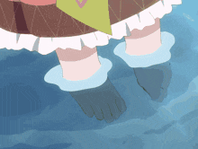 a cartoon drawing of a girl 's feet floating in the water