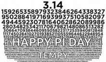 3.14 is written on a black background with the words happy pi day