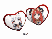 a couple of hearts with anime characters inside of them and the word kiss below them