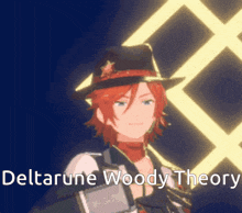 a video game character with the words deltarune woody theory written on the bottom