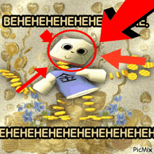 a picture of a cat surrounded by stacks of gold coins with the caption " behehehehehehe " on top