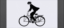 a black and white drawing of a man riding a bicycle .