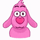 a pink cartoon character with a heart in its mouth is angry and says `` oh my ! ''