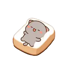 a cartoon cat is sitting on top of a piece of bread