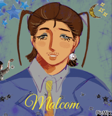 a drawing of a man with the name malcom written on the bottom