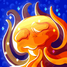 a cartoon drawing of a sun with its eyes closed on a blue background